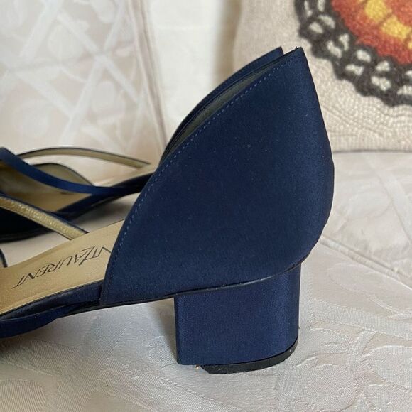 YSL Yves Saint Laurent 90s Blue Satin Block Heels - Picture 8 of 16